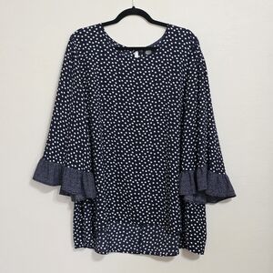 Bobeau Navy Polka Dot Blouse